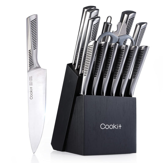 15-Piece Kitchen Knife Set with Block, Sharpener.