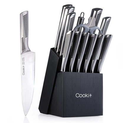 15-Piece Kitchen Knife Set with Block, Sharpener.