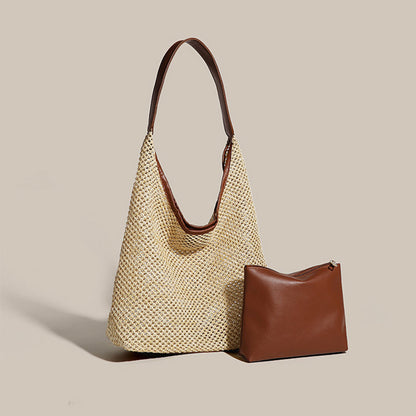 Retro Straw Woven Tote Bag Shoulder Large Capacity Beach Bag