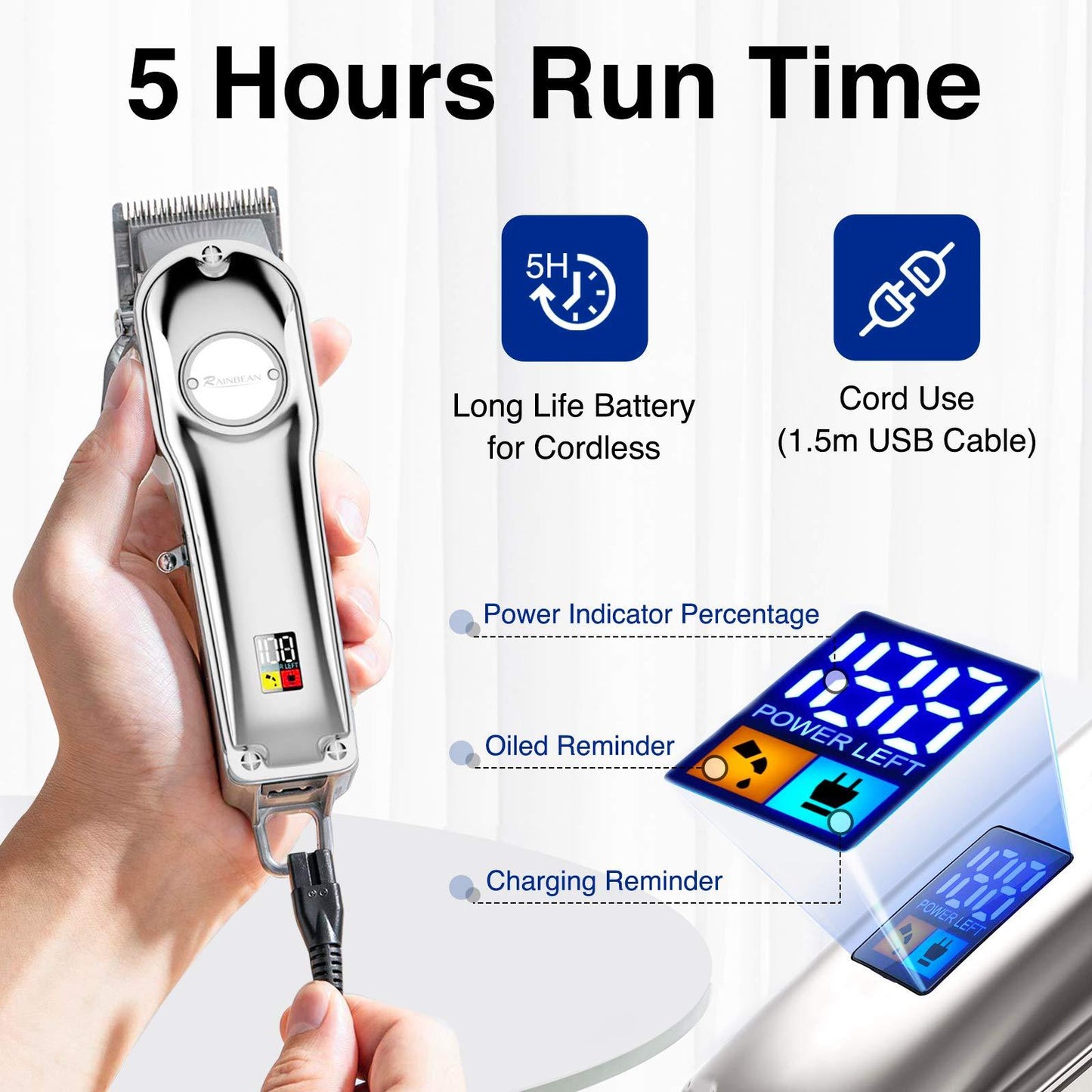 3-in-1 Men’s Hair & Beard Trimmer, Waterproof, Rechargeable